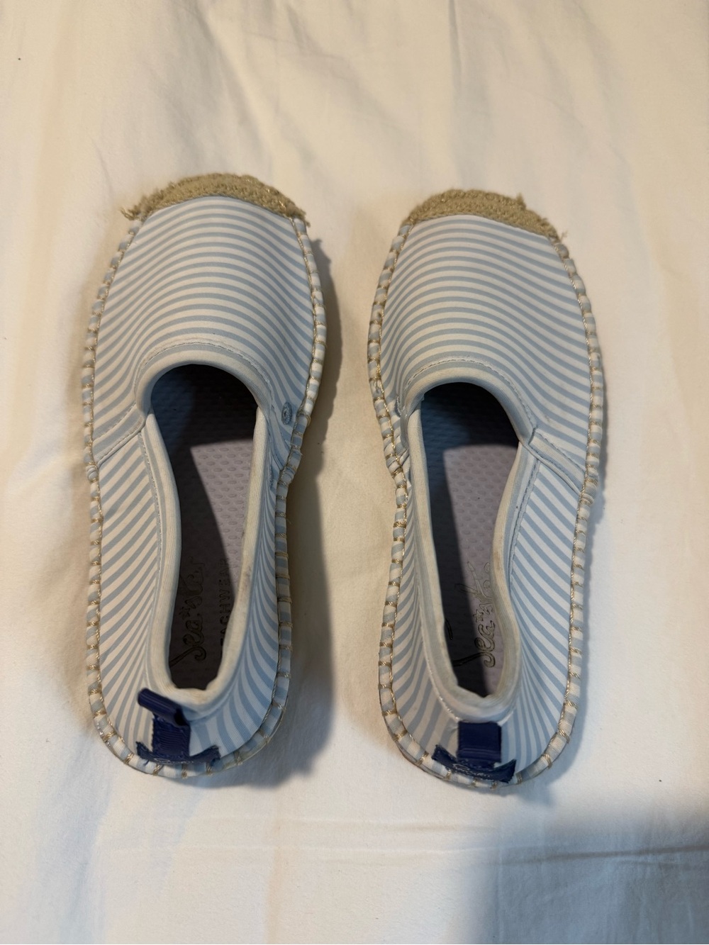 Striped Slip-On Espadrilles in Light Blue and White